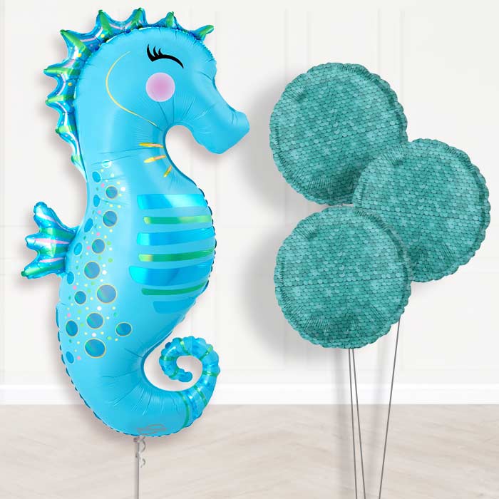Iridescent Seahorse Balloon Bouquet Delivery - 1 x Giant Balloon with Themed Bouquet | Party Save Smile