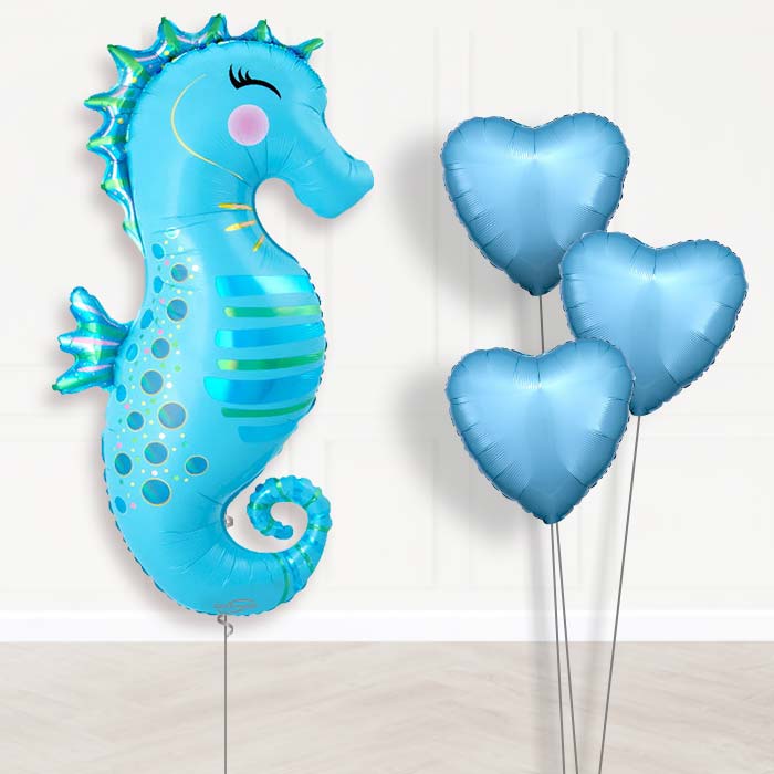 Iridescent Seahorse Balloon Bouquet Delivery - 1 x Giant Balloon with Plain Bouquet | Party Save Smile