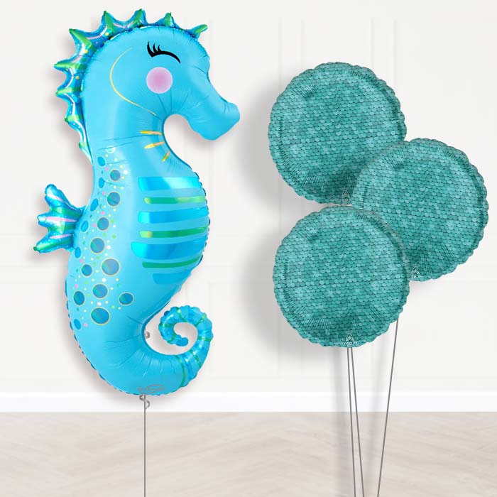 Iridescent Seahorse Balloon Bouquet Delivery - 1 x Giant Balloon with Themed Bouquet | Party Save Smile