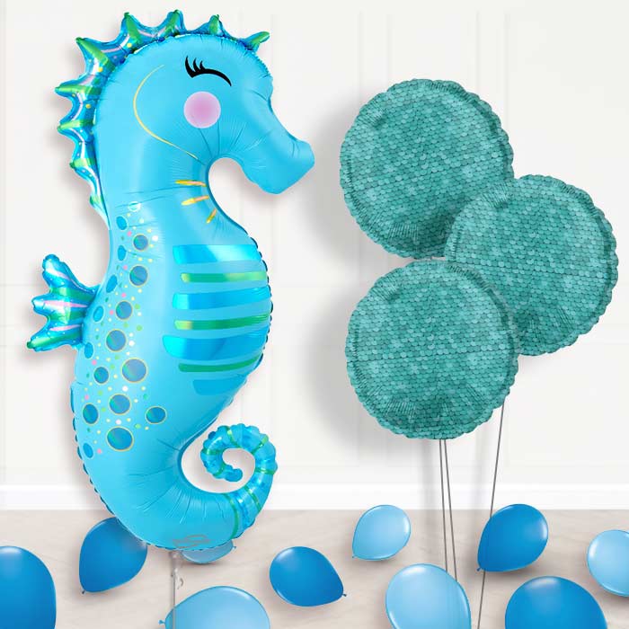 Iridescent Seahorse Balloon Bouquet Delivery - 1 x Giant Balloon with Themed Bouquet and Latex | Party Save Smile