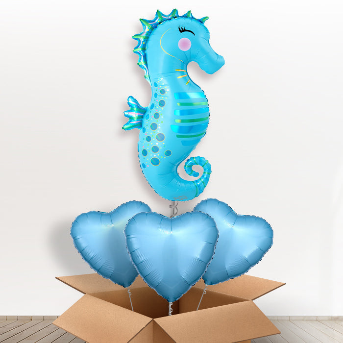 Iridescent Seahorse Helium Balloon in a Box - with 3 Plain Balloons | Party Save Smile