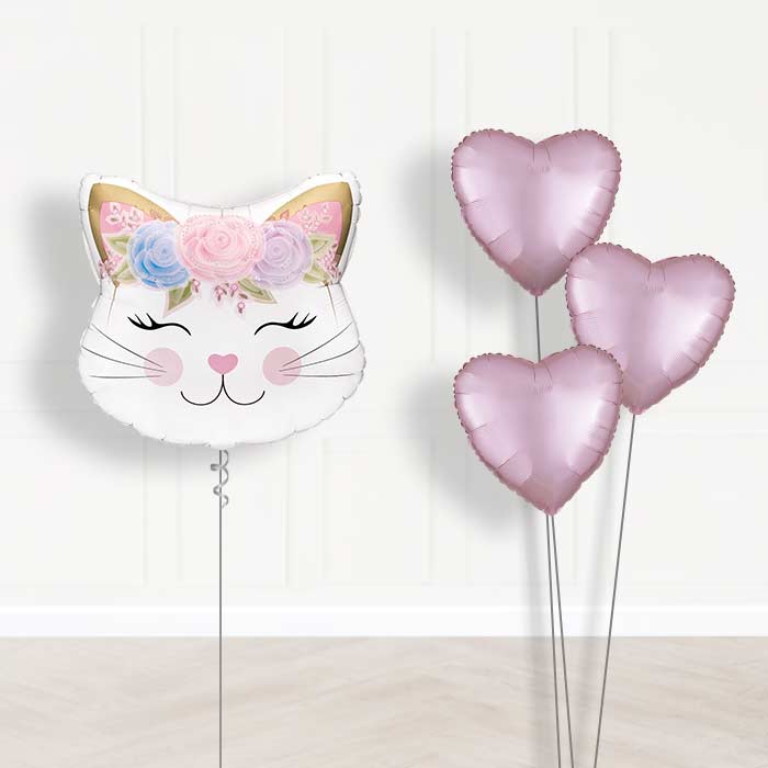Floral Kitten Balloon Bouquet Delivery - 1 x Giant Balloon with Plain Bouquet | Party Save Smile