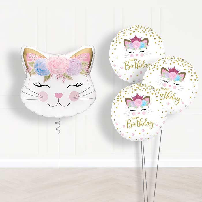 Floral Kitten Balloon Bouquet Delivery - 1 x Giant Balloon with Themed Bouquet | Party Save Smile