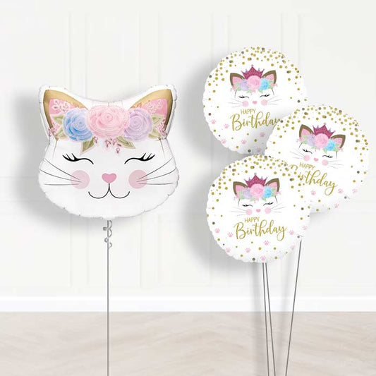 Floral Kitten Balloon Bouquet Delivery - 1 x Giant Balloon with Themed Bouquet | Party Save Smile