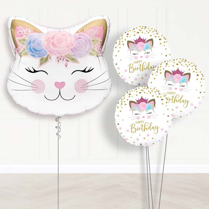 Floral Kitten Balloon Bouquet Delivery - 1 x Giant Balloon with Themed Bouquet | Party Save Smile