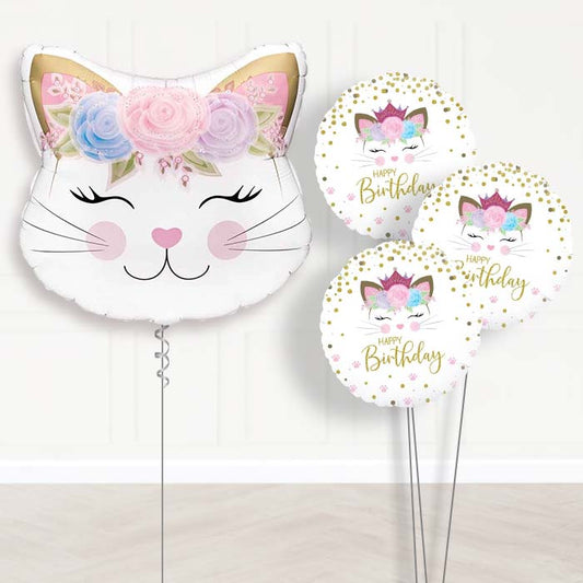 Floral Kitten Balloon Bouquet Delivery - 1 x Giant Balloon with Themed Bouquet | Party Save Smile