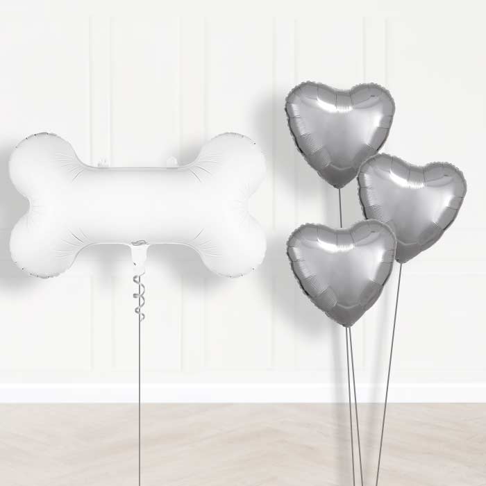 White Dog Bone Balloon Bouquet Delivery - 1 x Giant Balloon with Plain Bouquet | Party Save Smile