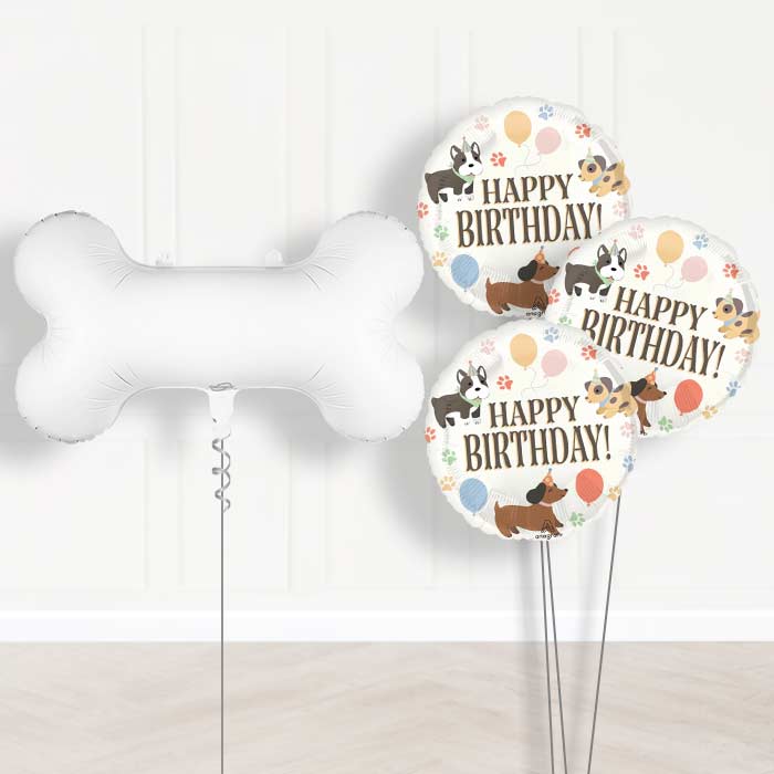 White Dog Bone Balloon Bouquet Delivery - 1 x Giant Balloon with Themed Bouquet | Party Save Smile
