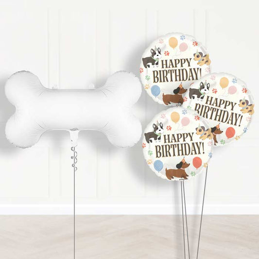 White Dog Bone Balloon Bouquet Delivery - 1 x Giant Balloon with Themed Bouquet | Party Save Smile