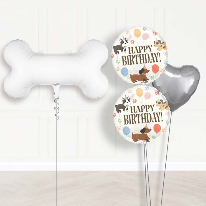 White Dog Bone Balloon Bouquet Delivery-Giant Balloon + 2 Themed Balloons + 1 Plain Balloon 