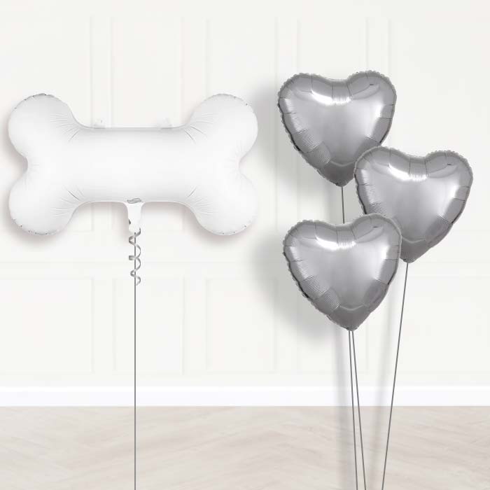 White Dog Bone Balloon Bouquet Delivery - 1 x Giant Balloon with Plain Bouquet | Party Save Smile