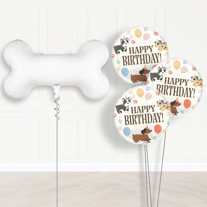 White Dog Bone Balloon Bouquet Delivery - 1 x Giant Balloon with Themed Bouquet | Party Save Smile