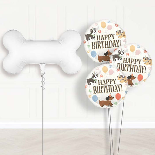 White Dog Bone Balloon Bouquet Delivery - 1 x Giant Balloon with Themed Bouquet | Party Save Smile