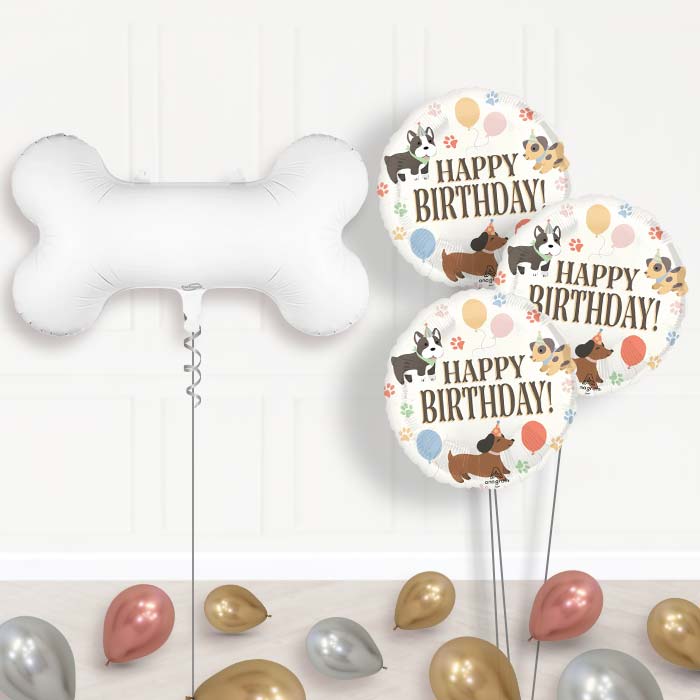 White Dog Bone Balloon Bouquet Delivery - 1 x Giant Balloon with Themed Bouquet and Latex | Party Save Smile
