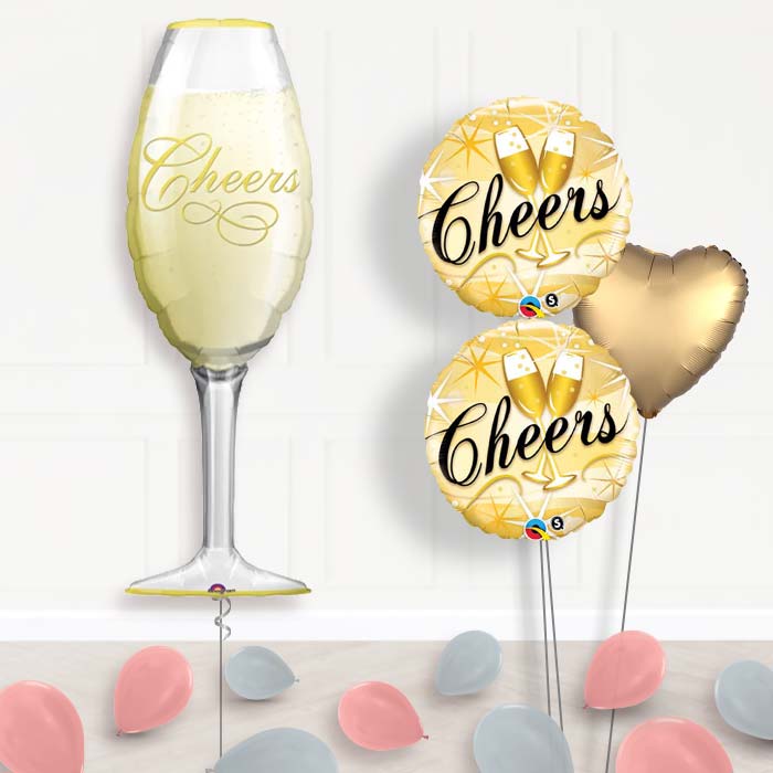 Champagne Glass Inflated Helium Balloons Delivered-Giant Balloon + 2 Themed Balloons + 1 Plain Balloon + Mini Balloons 