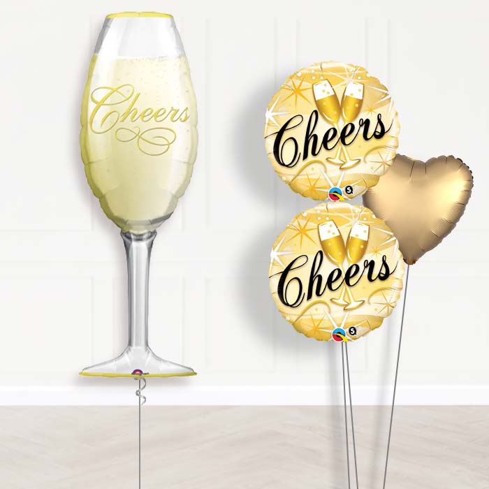 Champagne Glass Inflated Helium Balloons Delivered-Giant Balloon + 2 Themed Balloons + 1 Plain Balloon 
