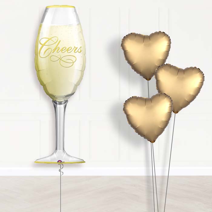 Champagne Glass Inflated Helium Balloons Delivered - Plain Bouquet | Party Save Smile