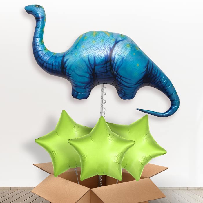 Apatosaurus Dinosaur Helium Balloon in a Box Gift - With 3 Plain Balloons | Party Save Smile