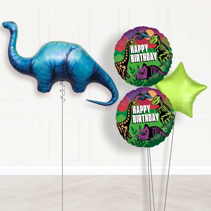 Apatosaurus Dinosaur Balloon Bouquet in a Box-Giant Balloon + 2 Themed Balloons + 1 Plain Balloon 