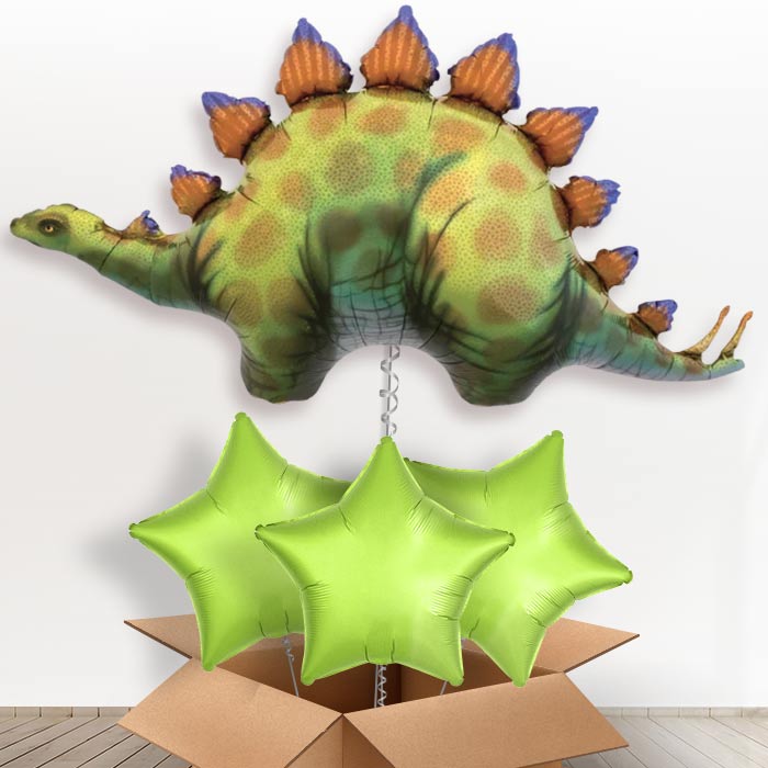 Giant Stegosaurus Dinosaur Helium Balloon in a Box - With 3 Plain Balloons | Party Save Smile
