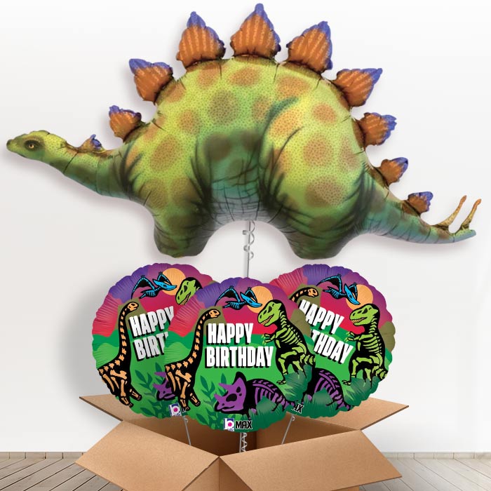 Giant Stegosaurus Dinosaur Helium Balloon in a Box - With 3 Themed Balloons | Party Save Smile
