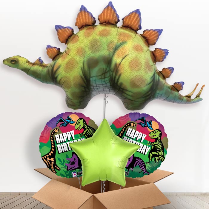 Giant Stegosaurus Dinosaur Helium Balloon in a Box-1 x Giant Balloon and 2 Themed Balloons and 1 Plain Balloon 