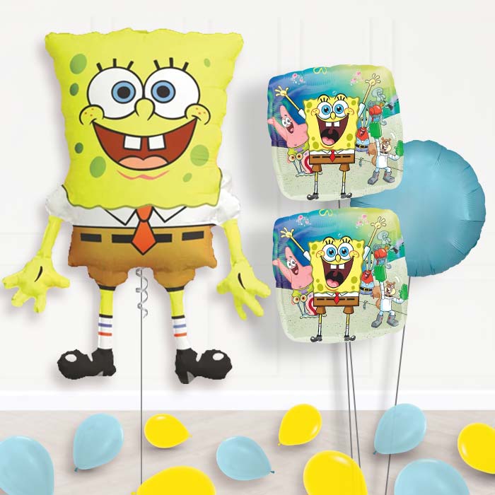 Spongebob Balloon Bouquet in a Box-Giant Balloon + 2 Themed Balloons + 1 Plain Balloon + Mini Balloons 