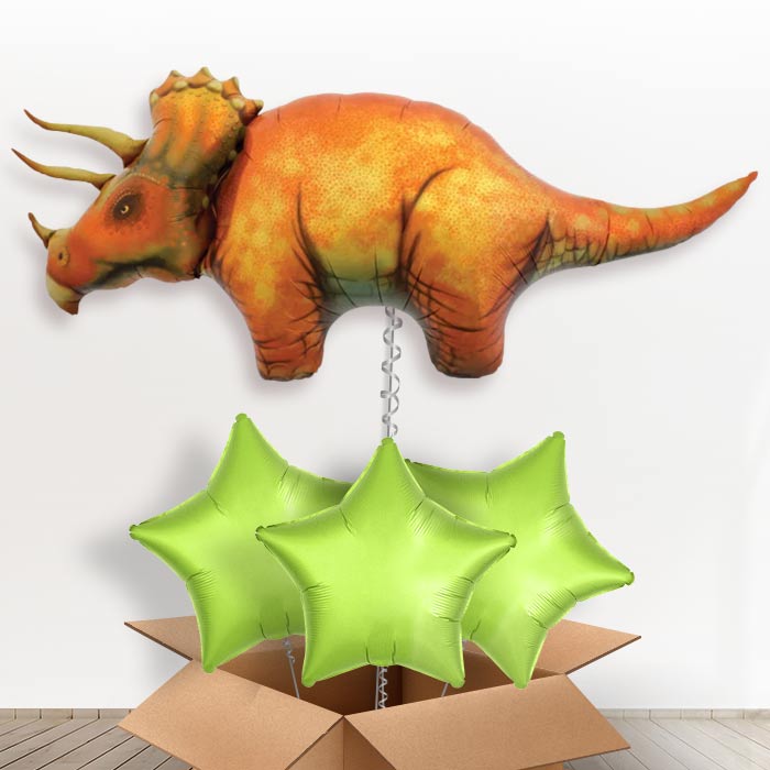 Triceratops Giant Dinosaur Helium Balloon in a Box - With 3 Plain Balloons | Party Save Smile