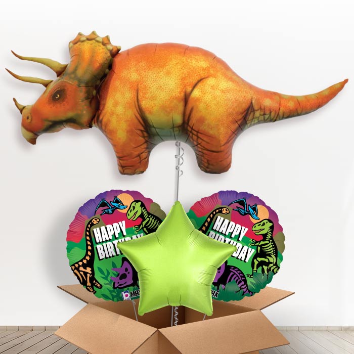 Triceratops Giant Dinosaur Helium Balloon in a Box-1 x Giant Balloon and 2 Themed Balloons and 1 Plain Balloon 