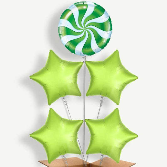 Green Candy Swirl Balloon Cluster Inflated with Helium | Party Save Smile