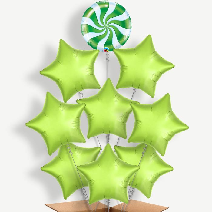 Green Candy Swirl Balloon Bundle Inflated with Helium | Party Save Smile