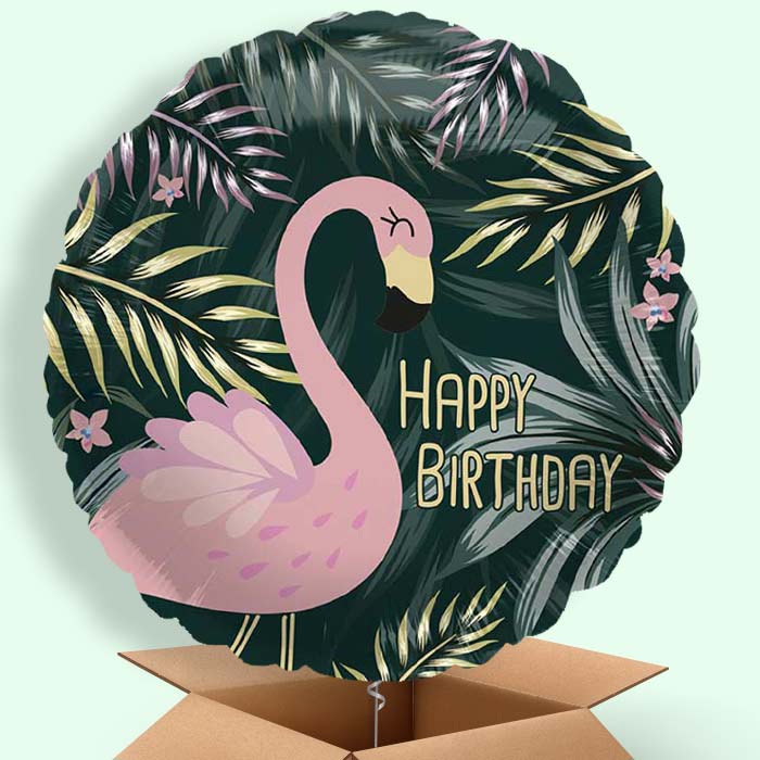 Flamingo Birthday Tropical Leaves Helium Balloons Delivered - 1 Balloon | Party Save Smile