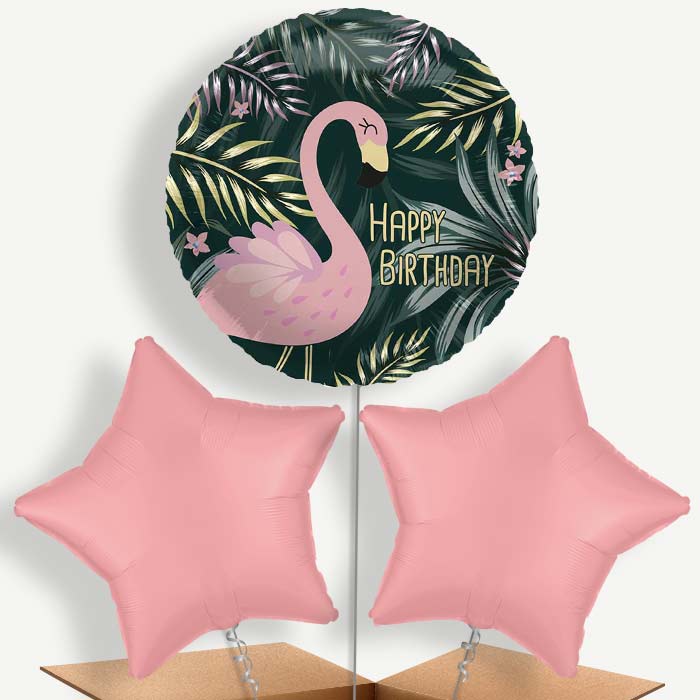 Flamingo Birthday Tropical Leaves Bunch of Balloons (Trio) | Party Save Smile
