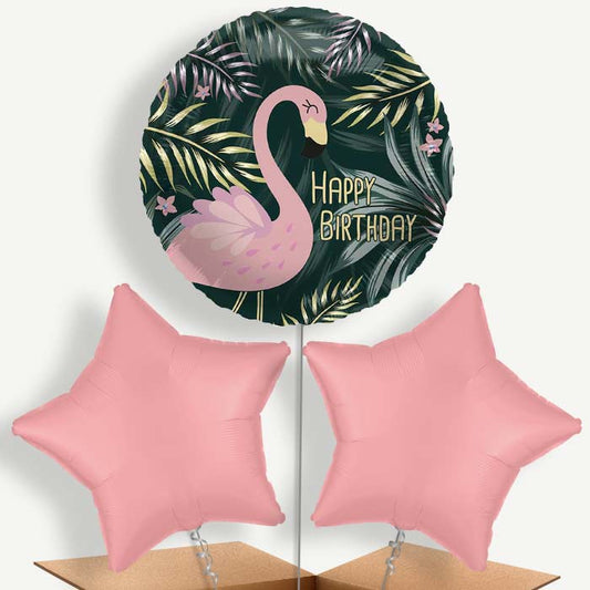 Flamingo Birthday Tropical Leaves Bunch of Balloons (Trio) | Party Save Smile