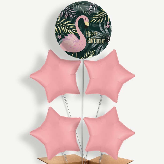 Flamingo Birthday Tropical Leaves 5 Helium Cluster Balloons | Party Save Smile