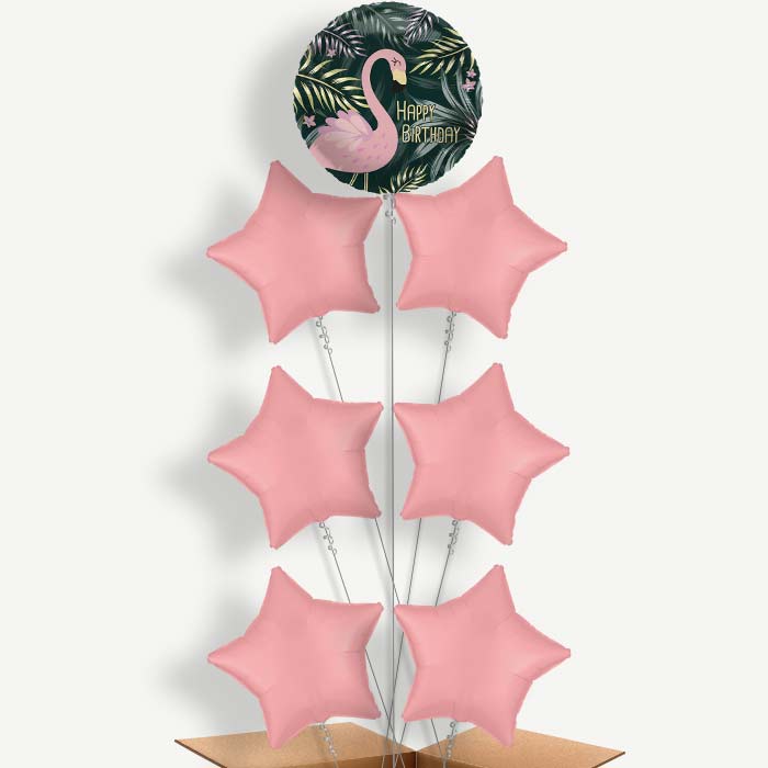 Flamingo Birthday Tropical Leaves 7 Helium Balloon Arrangement | Party Save Smile