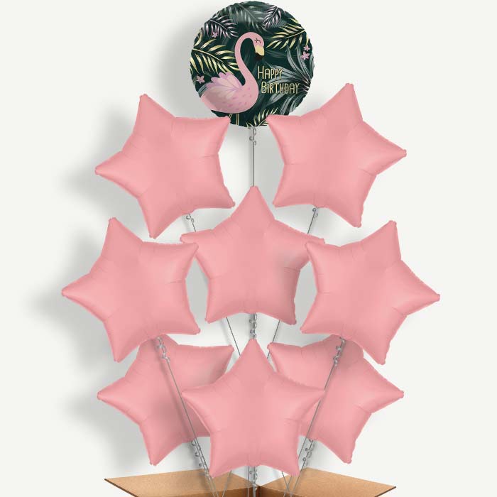 Flamingo Birthday Tropical Leaves 9 Helium Balloon Bundle | Party Save Smile