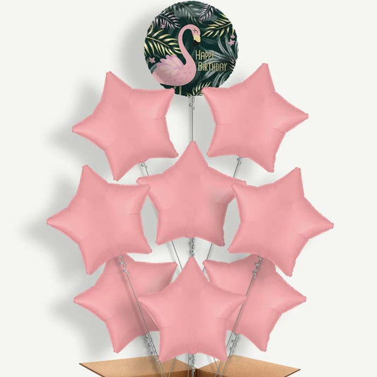 Flamingo Birthday Tropical Leaves 9 Helium Balloon Bundle | Party Save Smile