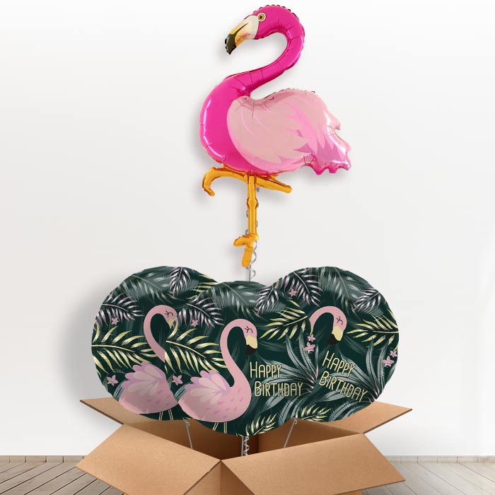 Shaped Flamingo Helium Balloon in a Box-Giant Balloon + 3 Themed Balloons| Party Save Smile