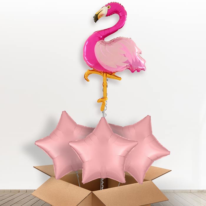 Shaped Flamingo Helium Balloon in a Box-Giant Balloon + 3 Plain Balloons| Party Save Smile