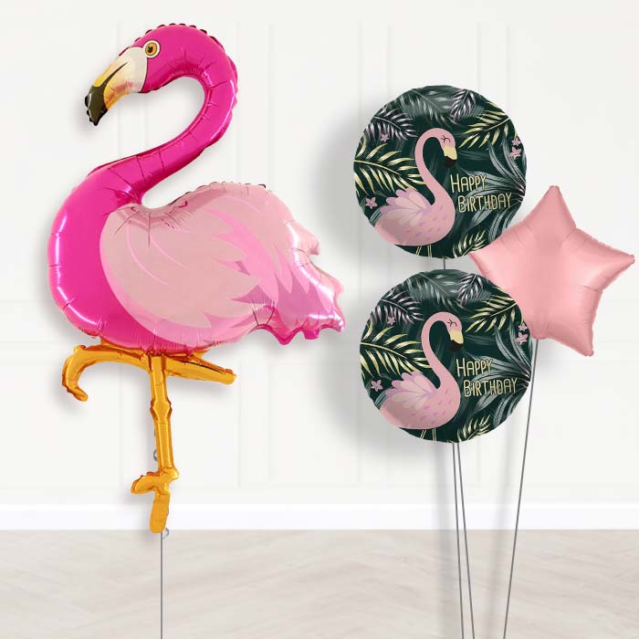 Flamingo Balloon Bouquet Delivery-Giant Balloon + 2 Themed Balloons + 1 Plain Balloon| Party Save Smile