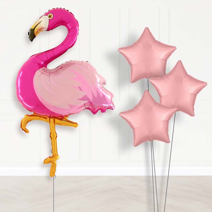 Flamingo Balloon Bouquet Delivery-Giant Balloon + 3 Plain Balloons| Party Save Smile
