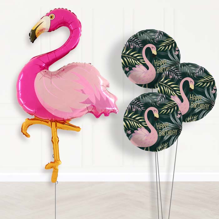 Flamingo Balloon Bouquet Delivery-Giant Balloon + 3 Themed Balloons| Party Save Smile