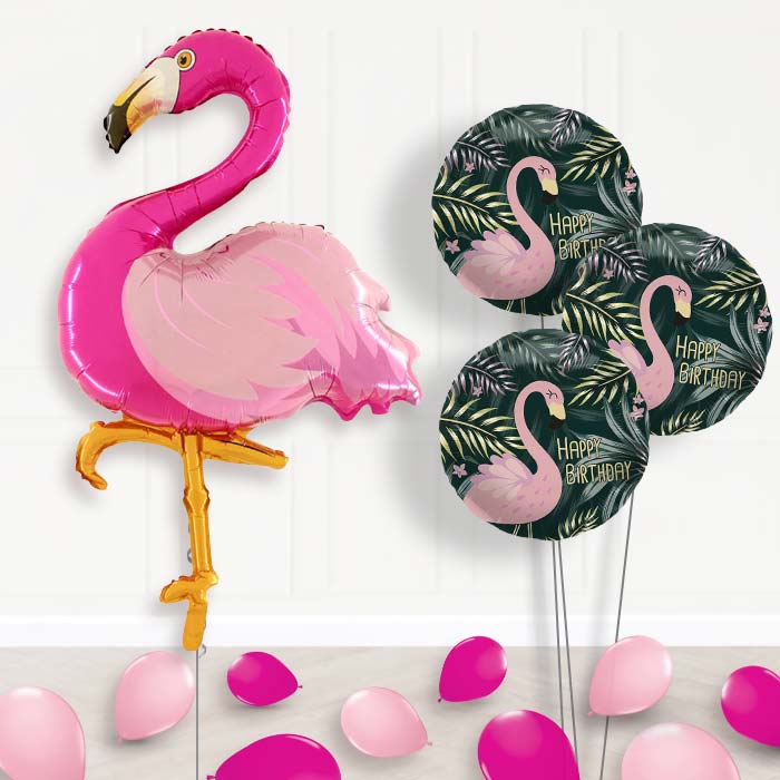 Flamingo Balloon Bouquet Delivery-Giant Balloon + 3 Themed Balloons + Mini Balloons| Party Save Smile