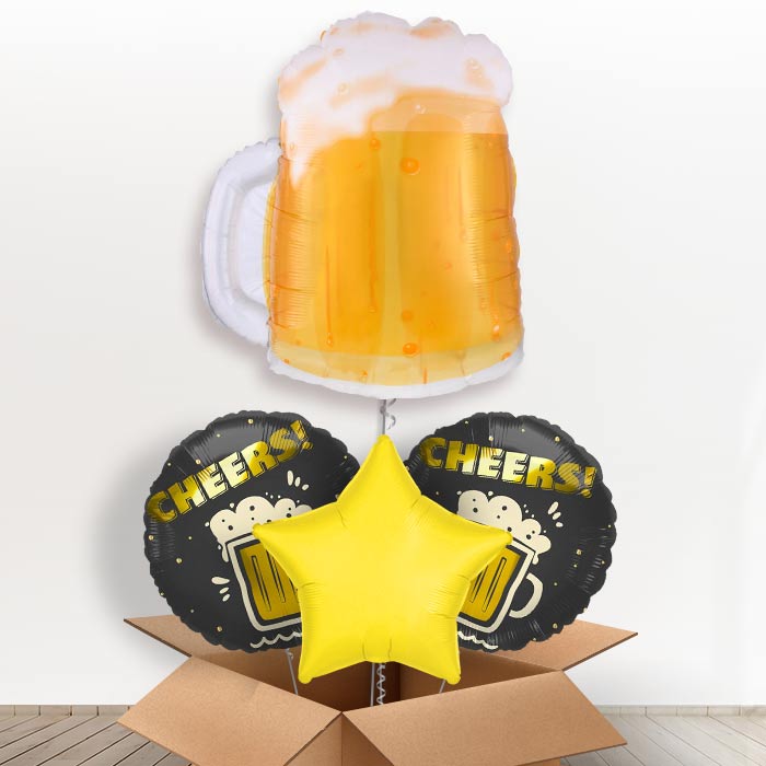 Giant Beer Mug Helium Balloon in a Box-Giant Balloon + 2 Themed Balloons + 1 Plain Balloon| Party Save Smile