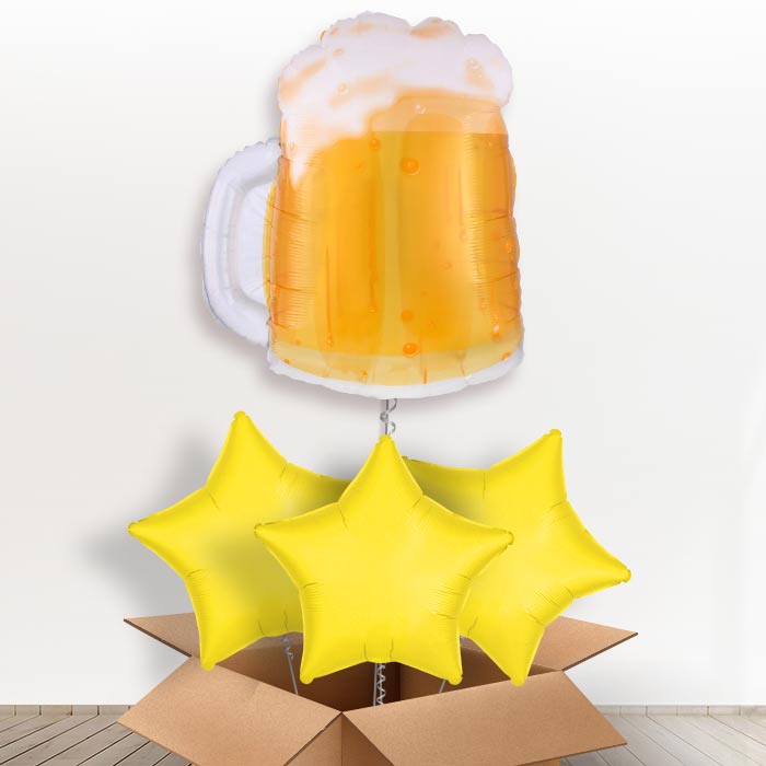 Giant Beer Mug Helium Balloon in a Box-Giant Balloon + 3 Plain Balloons| Party Save Smile