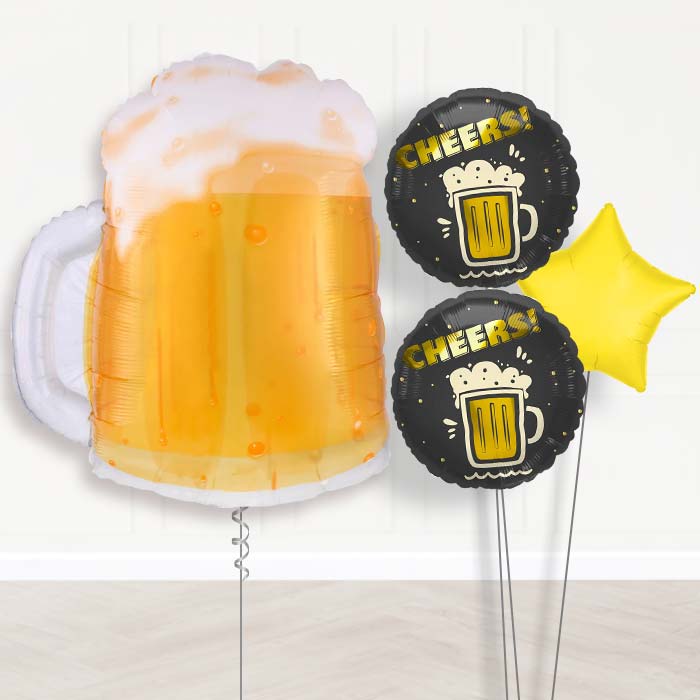 Giant Beer Mug Balloon Bouquet Delivery-Giant Balloon + 2 Themed Balloons + 1 Plain Balloon| Party Save Smile