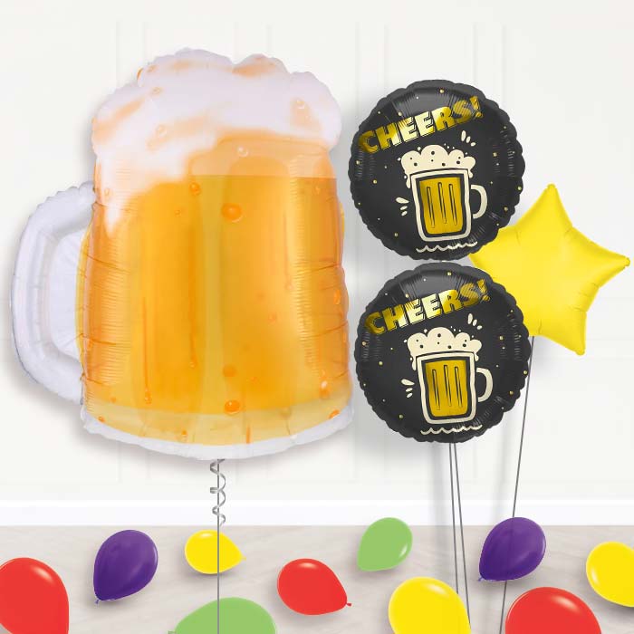 Giant Beer Mug Balloon Bouquet Delivery-Giant Balloon + 2 Themed Balloons + 1 Plain Balloon + Mini Balloons| Party Save Smile