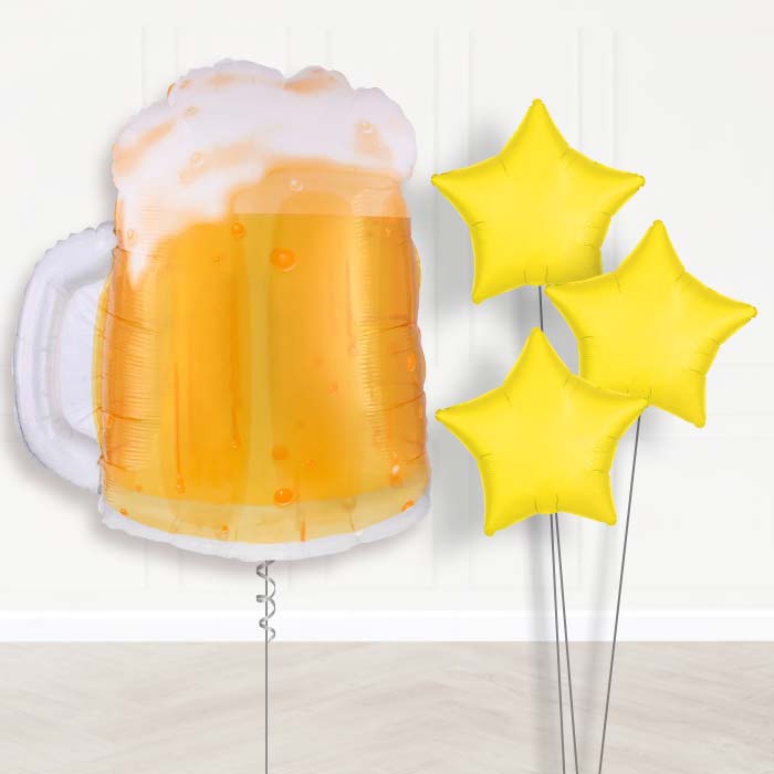 Giant Beer Mug Balloon Bouquet Delivery-Giant Balloon + 3 Plain Balloons| Party Save Smile