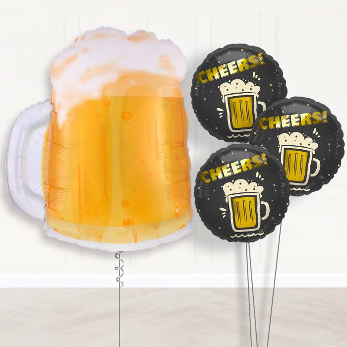 Giant Beer Mug Balloon Bouquet Delivery-Giant Balloon + 3 Themed Balloons| Party Save Smile